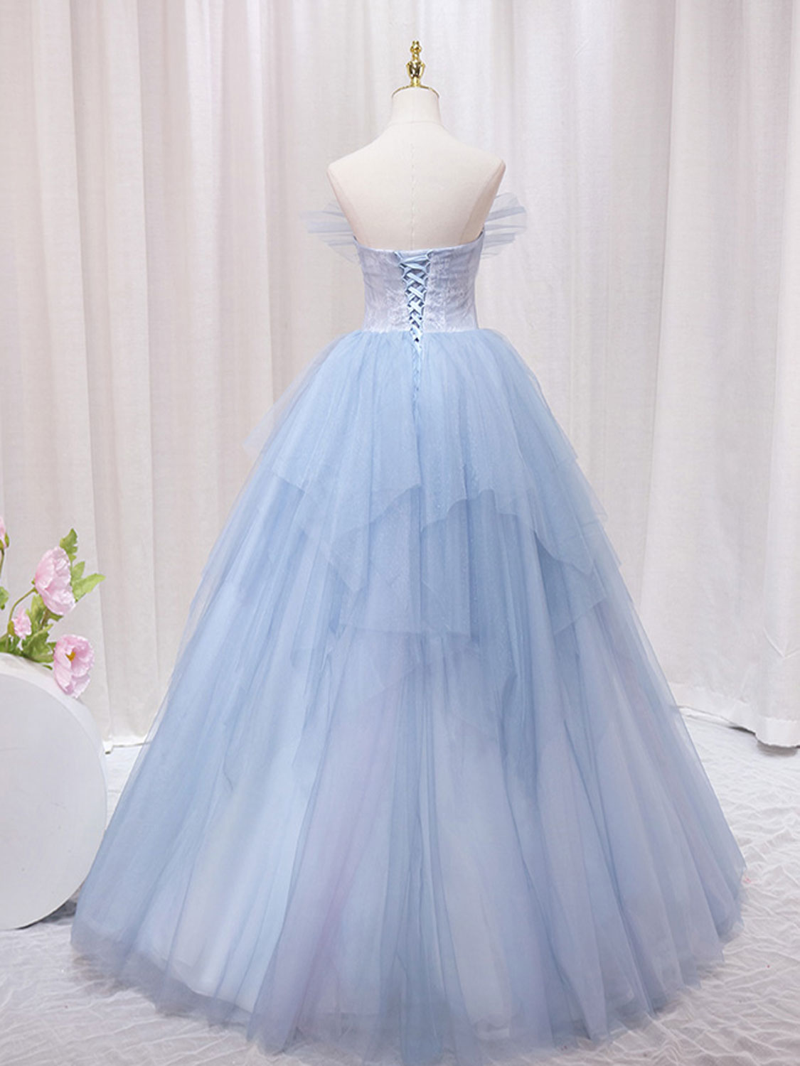 
                  
                    A-Line Sweetheart Neck Tulle Lace Blue Long Prom Dress
                  
                