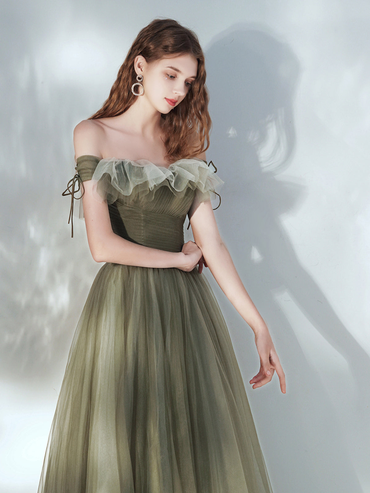 
                  
                    Simple green tulle long prom dress, green tulle formal dress
                  
                