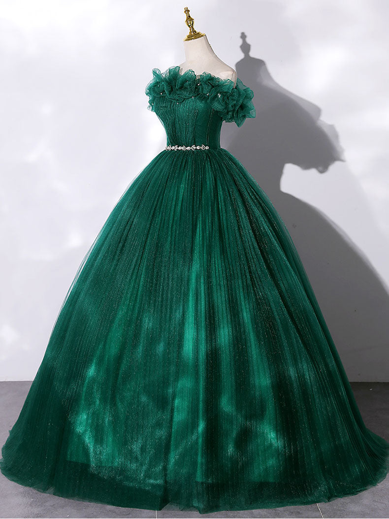 Green tulle off shoulder long prom dress green tulle formal gown shdress Green tulle off shoulder long prom dress green tulle formal gown shdress