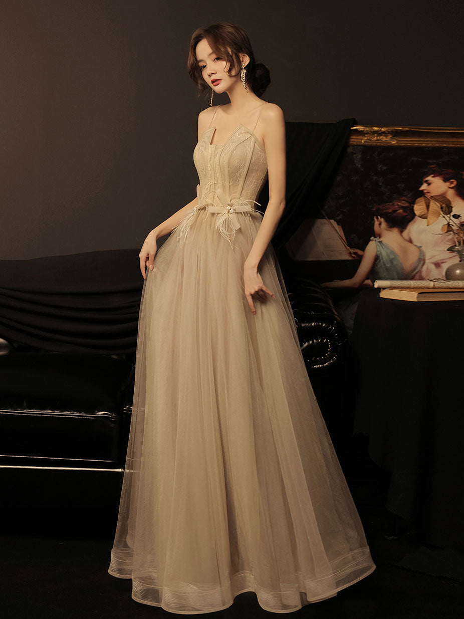 A line champagne long prom dress lace long formal dress shdress A line champagne long prom dress lace long formal dress shdress