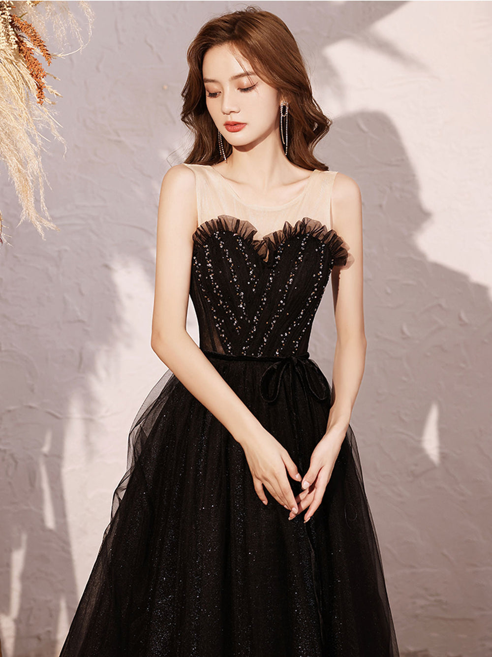 Black sweetheart neck tulle sequin beads long prom dress shdress Black sweetheart neck tulle sequin beads long prom dress shdress