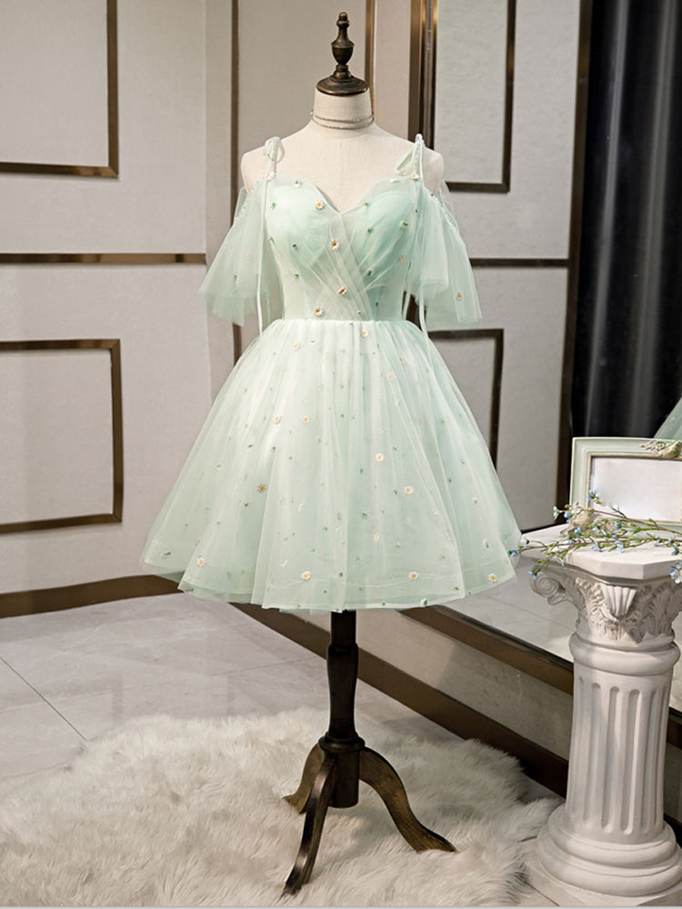 
                  
                    Green tulle short prom dress, green tulle homecoming dress
                  
                