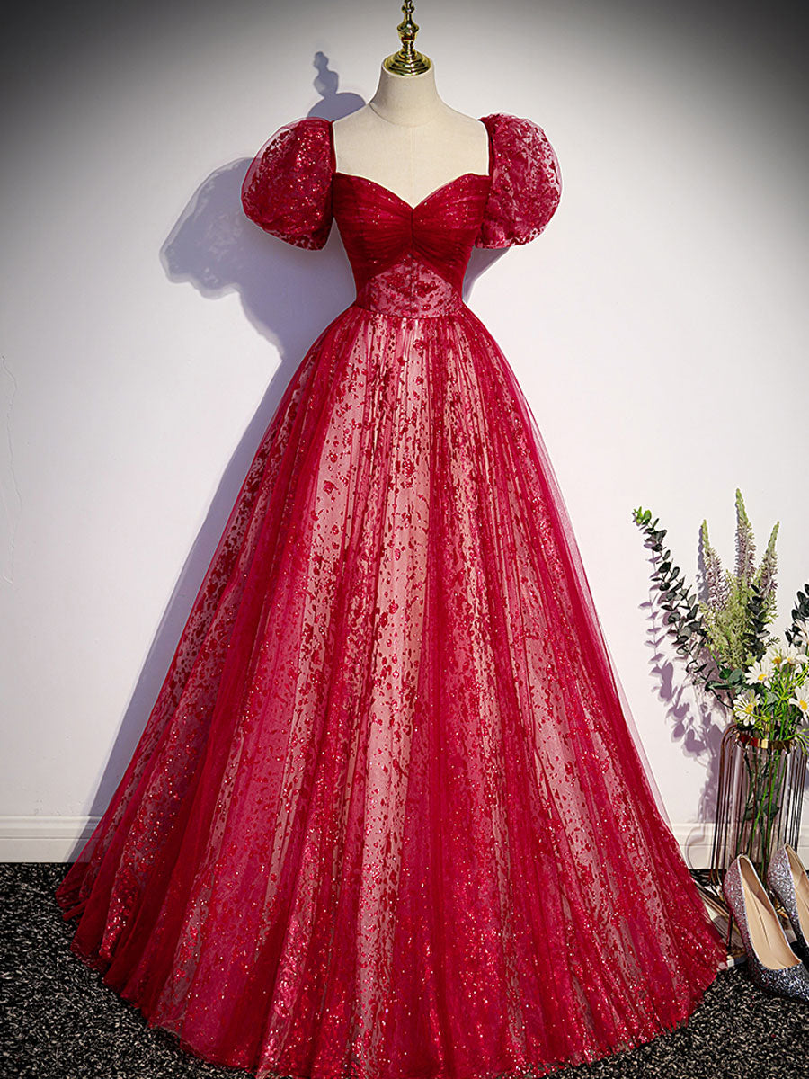 Burgundy A line tulle long prom dress burgundy evening dress shdress Burgundy A line tulle long prom dress burgundy evening dress shdress