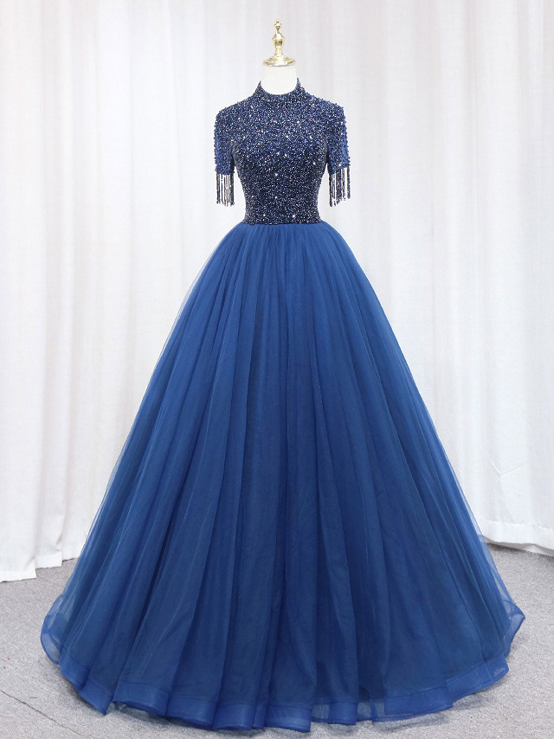 A-Line Tulle Blue Long Prom Dress, Blue Formal Evening Dress with Bead shdress A-Line Tulle Blue Long Prom Dress, Blue Formal Evening Dress with Bead shdress