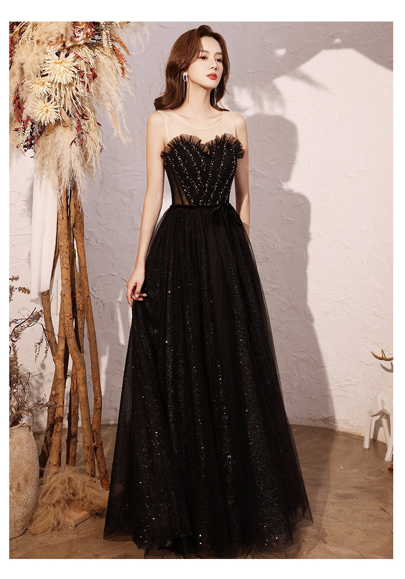 Black sweetheart neck tulle sequin beads long prom dress shdress Black sweetheart neck tulle sequin beads long prom dress shdress