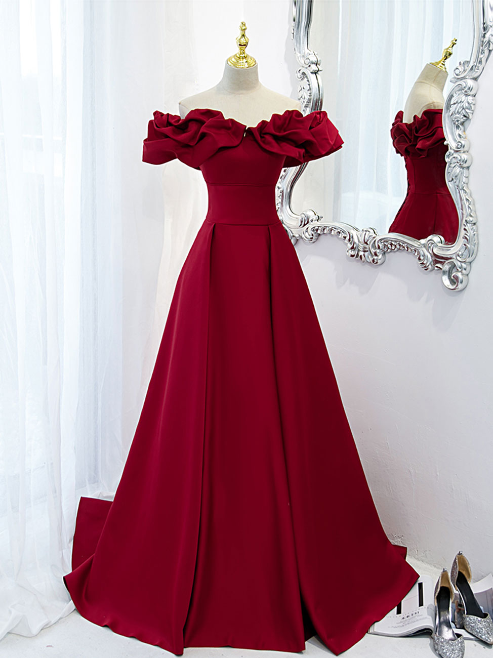 Burgundy A-Line Satin Long Prom Dress, Burgundy Formal Evening Dresses shdress Burgundy A-Line Satin Long Prom Dress, Burgundy Formal Evening Dresses shdress