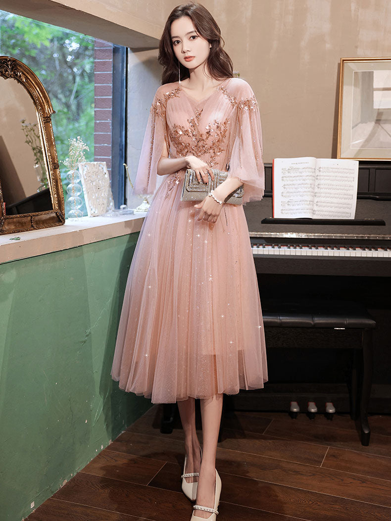 Pink Aline Tulle short prom dress pink tulle cocktail dress