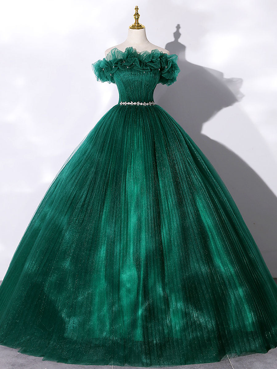 Green tulle off shoulder long prom dress green tulle formal gown – shdress