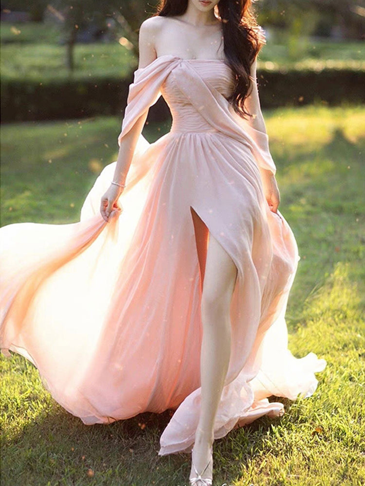light pink party dress Pink Chiffon Long Prom Dresses, Pink Formal Evening Party Dress – shdress