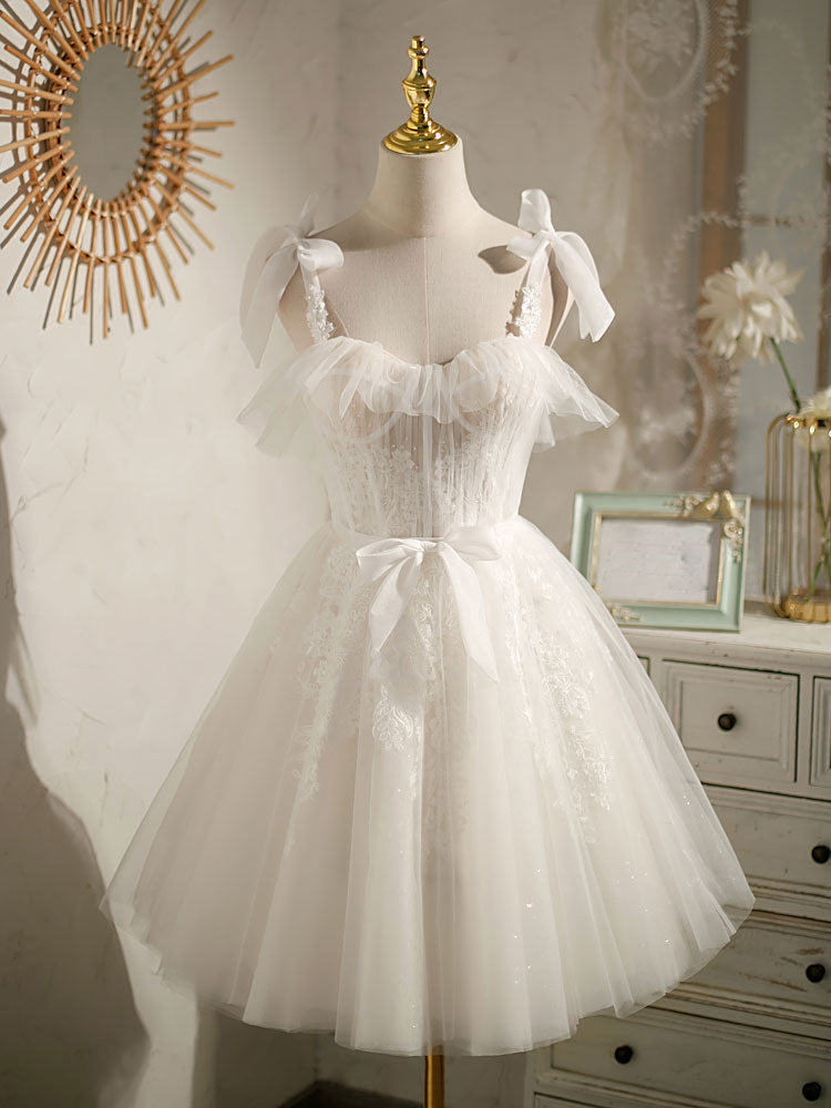Cute white tulle lace short prom dress, white homecoming dress Cute white tulle lace short prom dress, white homecoming dress