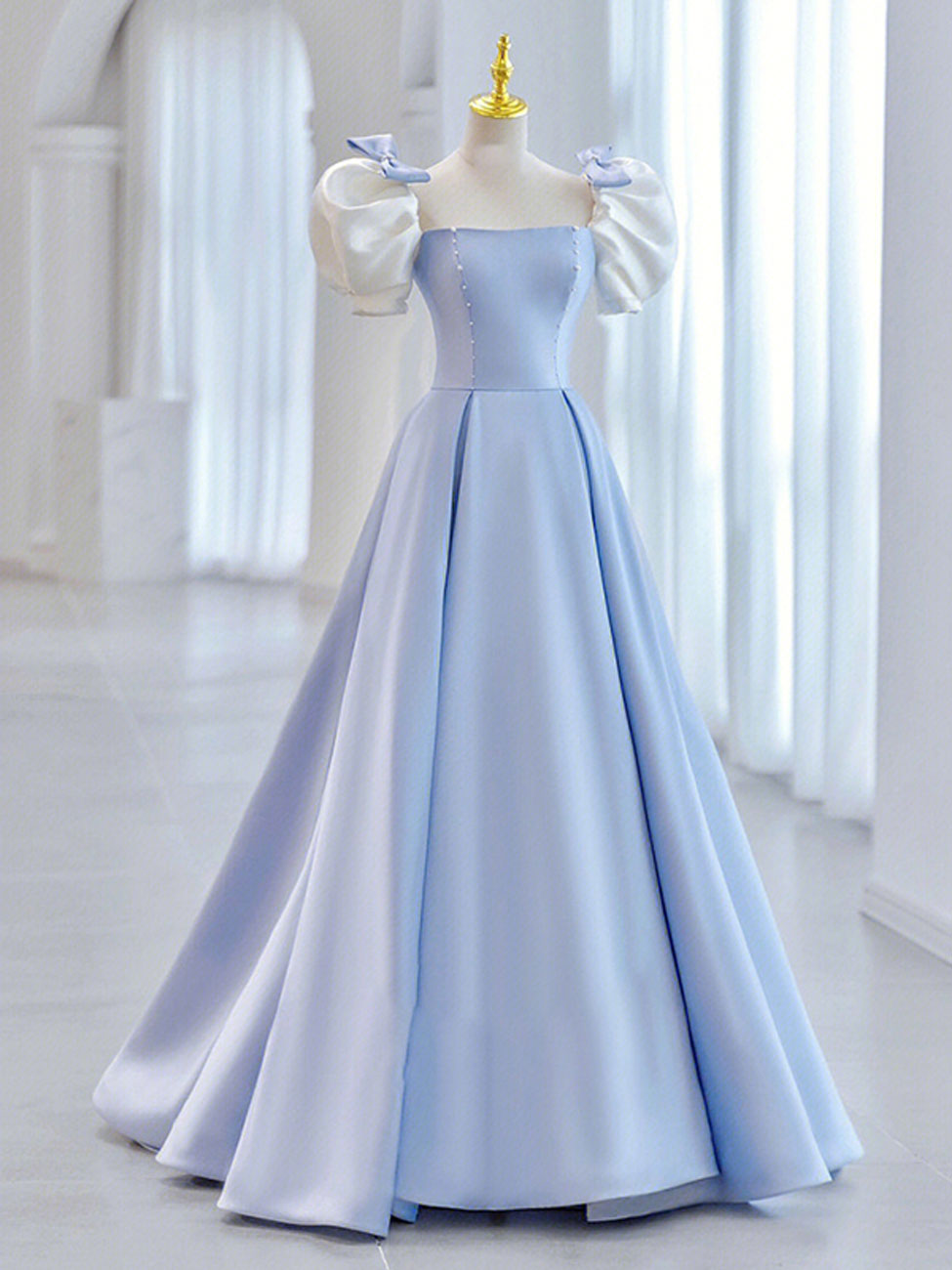
                  
                    Blue Satin Long Prom Dresses, Blue Formal Graduation Dresses
                  
                