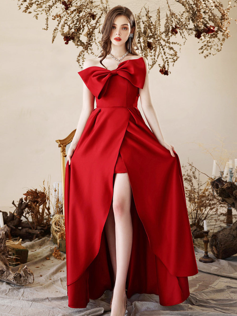 A-Line Satin Burgundy Long Prom Dress, Burgundy Formal Evening Dress – shdress