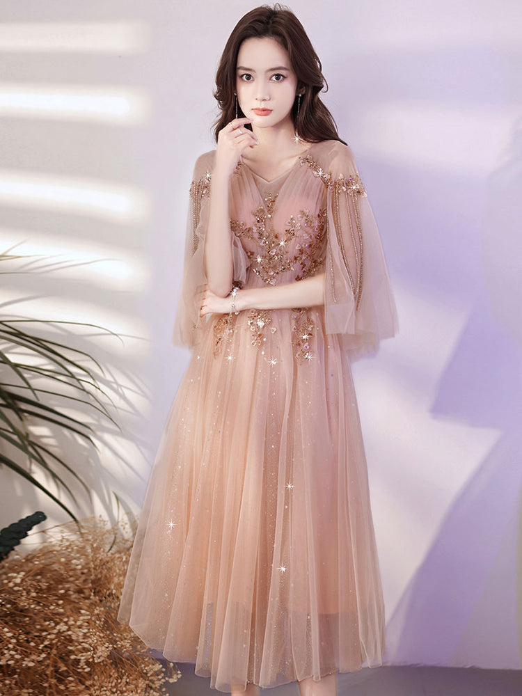 
                  
                    Pink Aline Tulle short prom dress pink tulle cocktail dress
                  
                