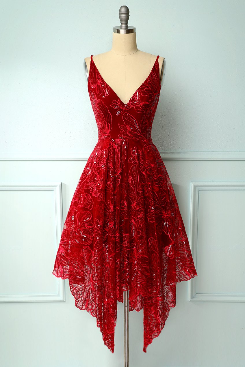 Burgundy v neck lace high low prom dress lace formal dress shdress Burgundy v neck lace high low prom dress lace formal dress shdress
