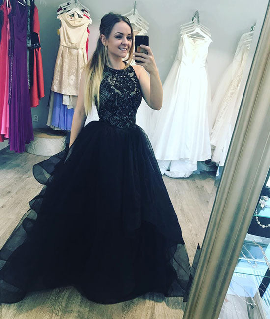 Black tulle lace long prom dress, evening dress shdress Black tulle lace long prom dress, evening dress shdress