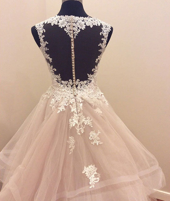 Custom made tulle lace long prom gown, lace evning dress - shdress
