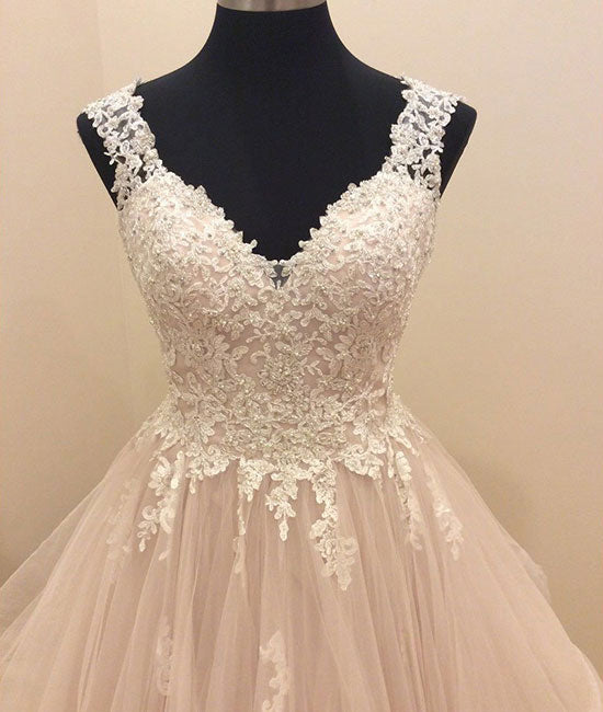 Custom made tulle lace long prom gown, lace evning dress - shdress