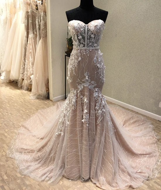 
                  
                    Mermaid lace tulle long prom dress, lace evening dress - shdress
                  
                