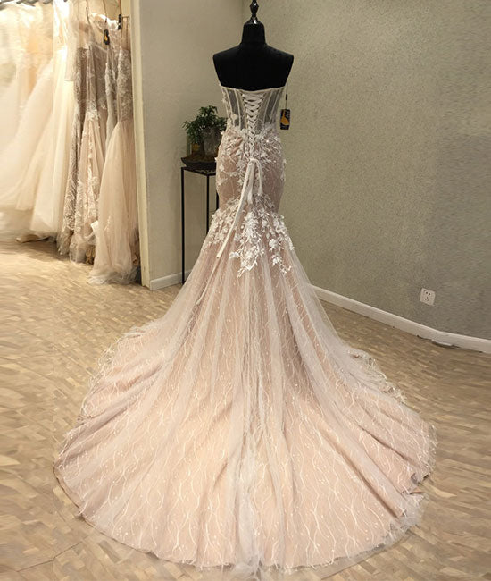
                  
                    Mermaid lace tulle long prom dress, lace evening dress - shdress
                  
                