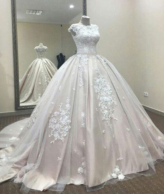 Custom made A line lace tulle long prom dress, ball gown - shdress