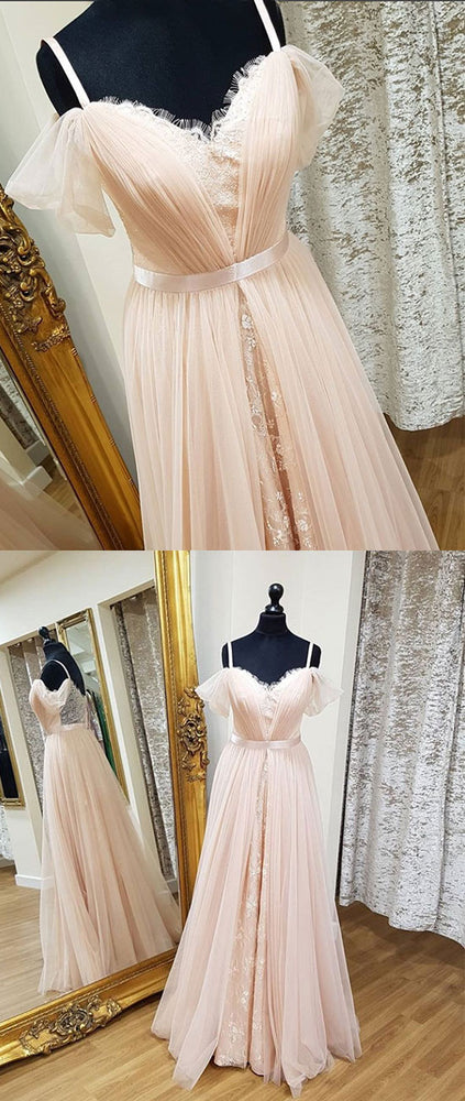 
                  
                    Pink sweetheart neck tulle long prom dress, pink evening dress - shdress
                  
                