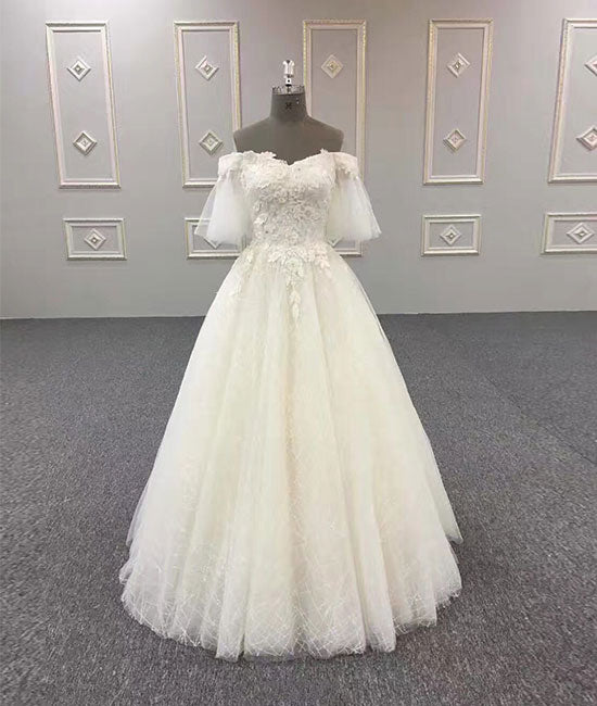 
                  
                    Ivory v neck tulle lace long prom dress, evening dress - shdress
                  
                